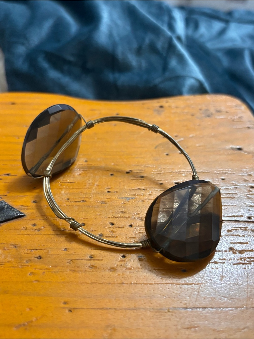 Gold-Tone Bangle Bracelet with Faceted Smoky quartz Stones